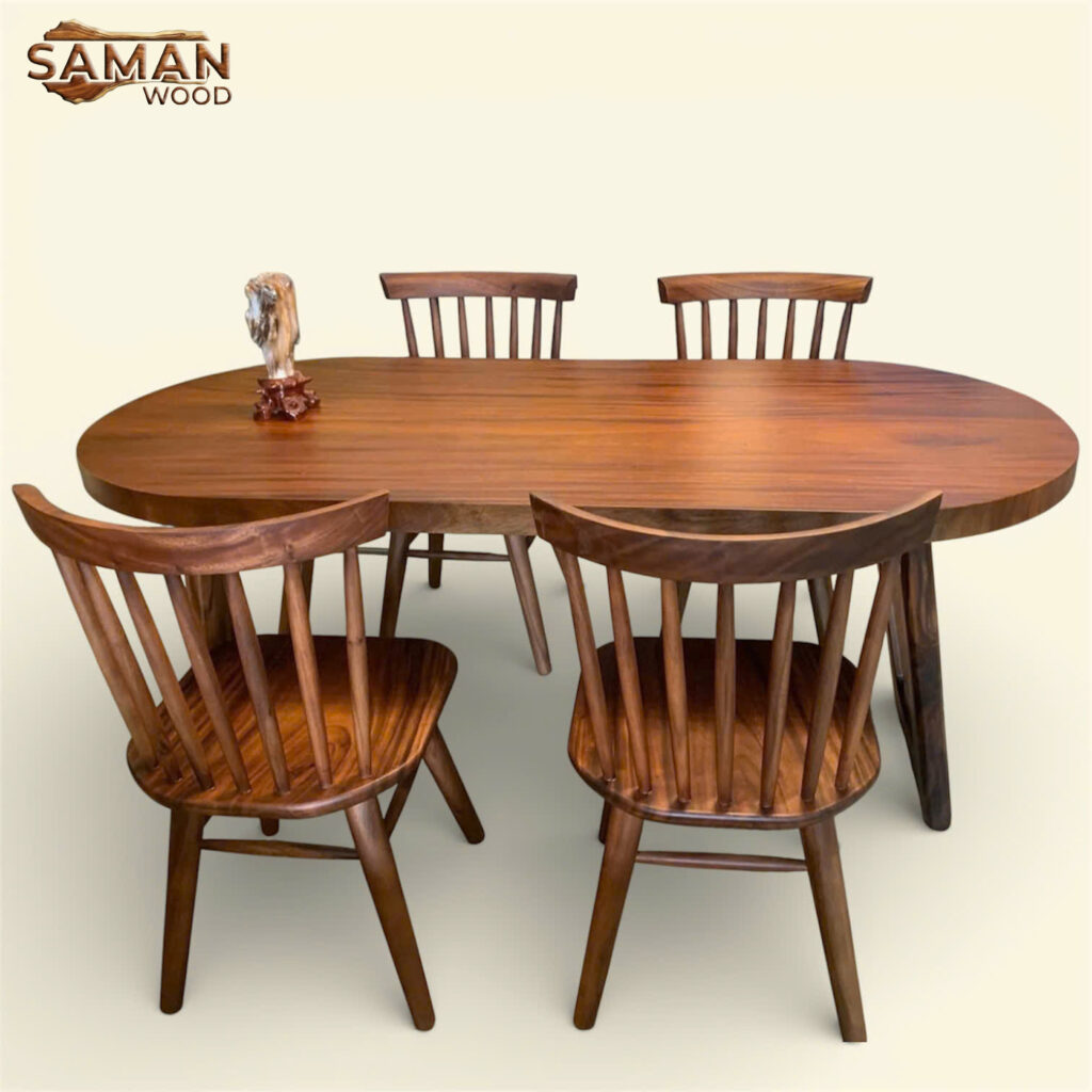 Trọn Bộ Bàn Ăn 4 Ghế Gỗ Me Tây Cạnh Bo Tròn Chân Gỗ V 
