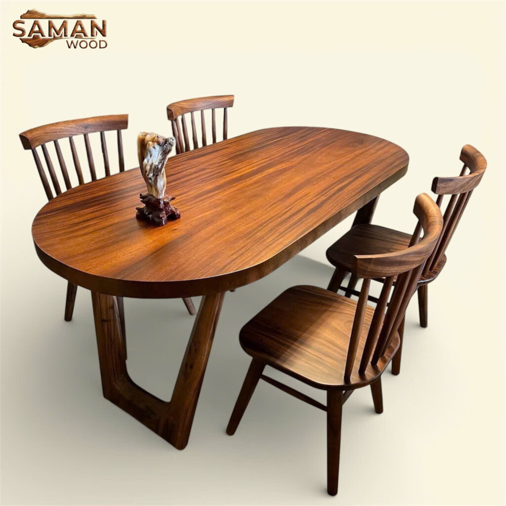 Trọn Bộ Bàn Ăn 4 Ghế Gỗ Me Tây Cạnh Bo Tròn Chân Gỗ V 