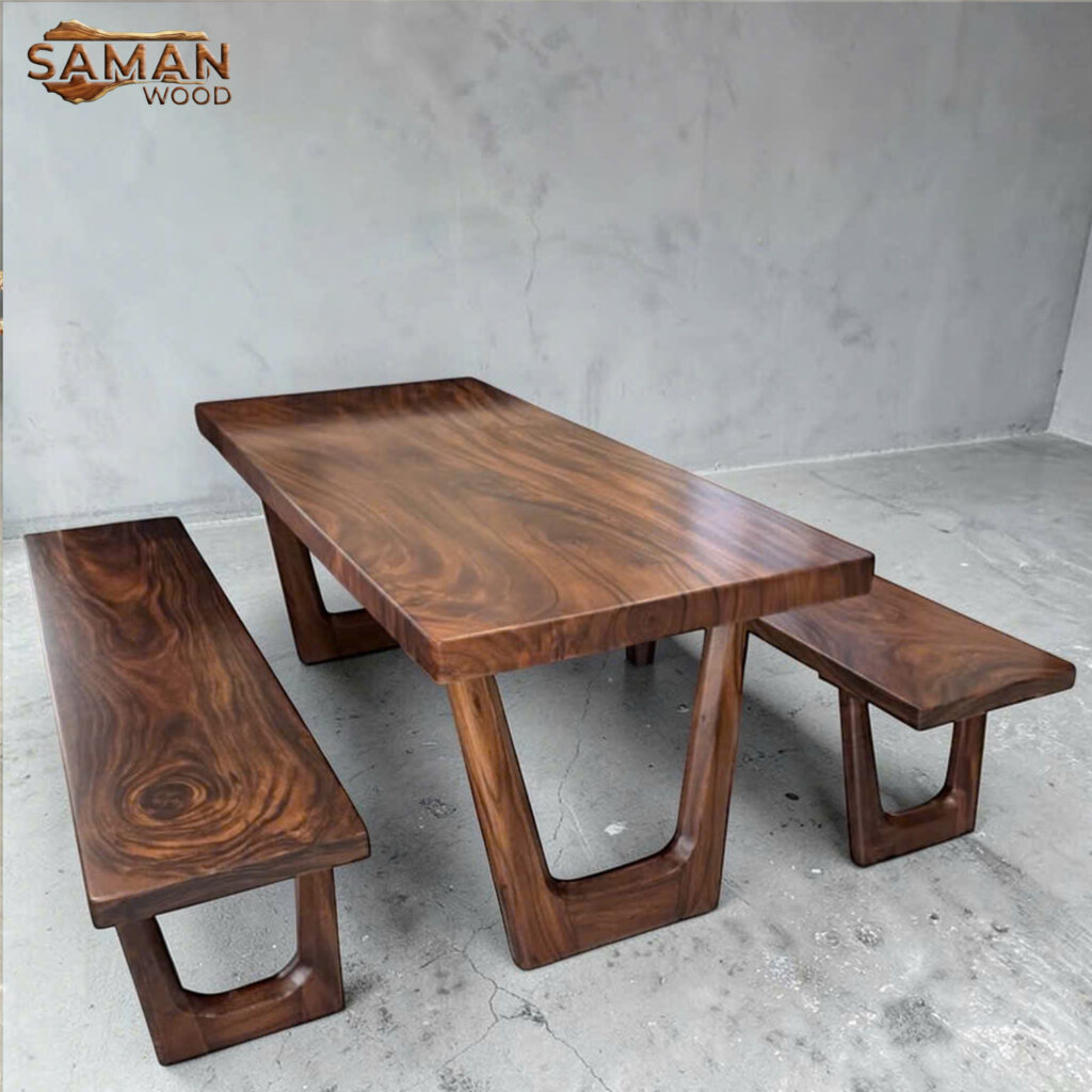 Bàn Ăn Gỗ Tự Nhiên Nguyên Tấm + 2 Ghế Băng 1m4x70