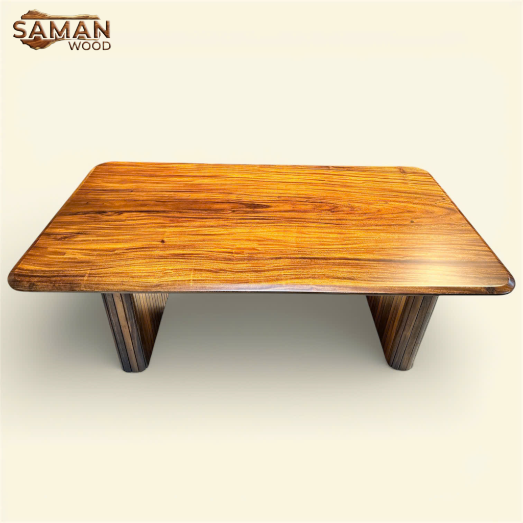 Bàn Ăn Gỗ Me Tây Nguyên Tấm Vát Cạnh Chân Sọc 2000x900mm