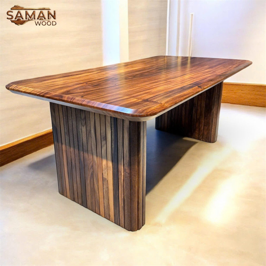 Bàn Ăn Gỗ Me Tây Nguyên Tấm Vát Cạnh Chân Sọc 2000x900mm