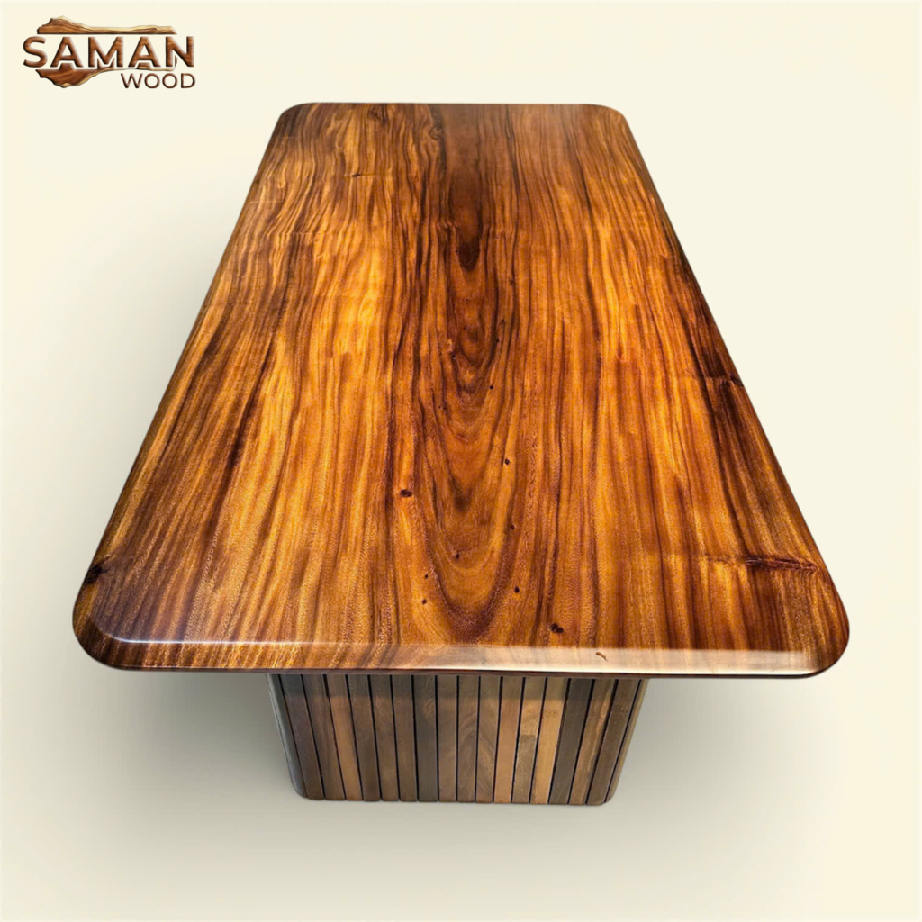 Bàn Ăn Gỗ Me Tây Nguyên Tấm Vát Cạnh Chân Sọc 2000x900mm