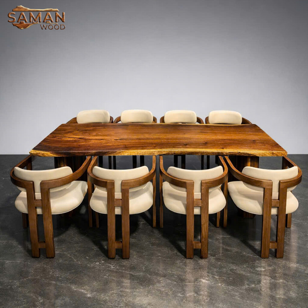 Bộ Bàn Ăn Gỗ Tự Nhiên Nguyên Tấm + 8 Ghế Pamplona