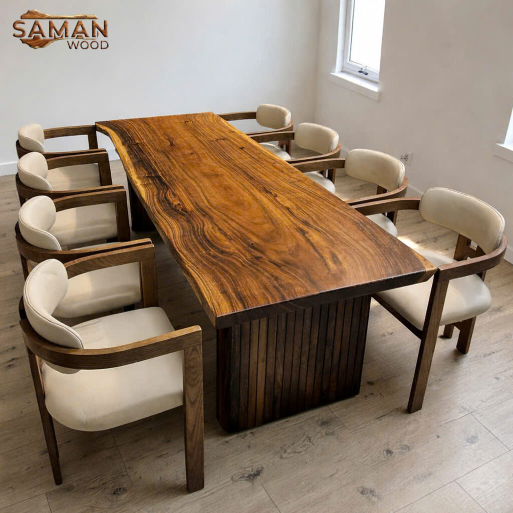 Bộ Bàn Ăn Gỗ Tự Nhiên Nguyên Tấm + 8 Ghế Pamplona