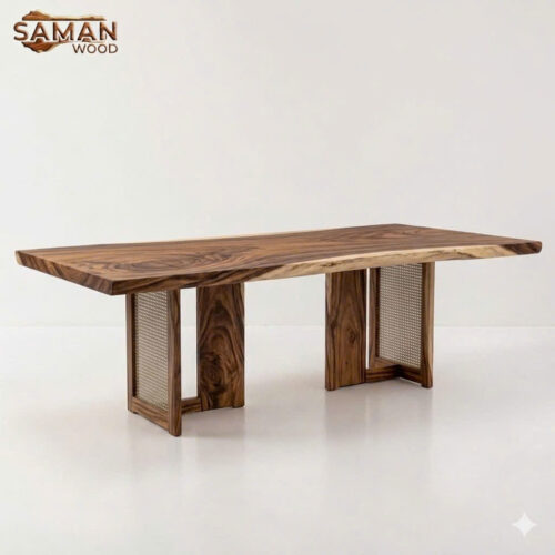 Mẫu Bàn Gỗ Tự Nhiên Đẹp - Chân Bàn mây Mắt Cáo (BGMT-08)