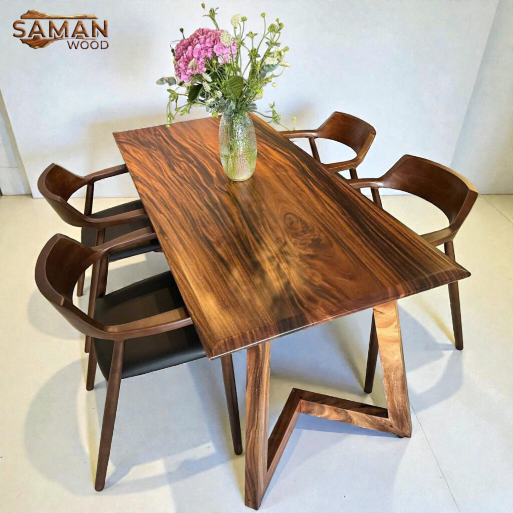 Bộ Bàn Ăn Gỗ Me Tây Nguyên Tấm + 4 Ghế Hirioshima 