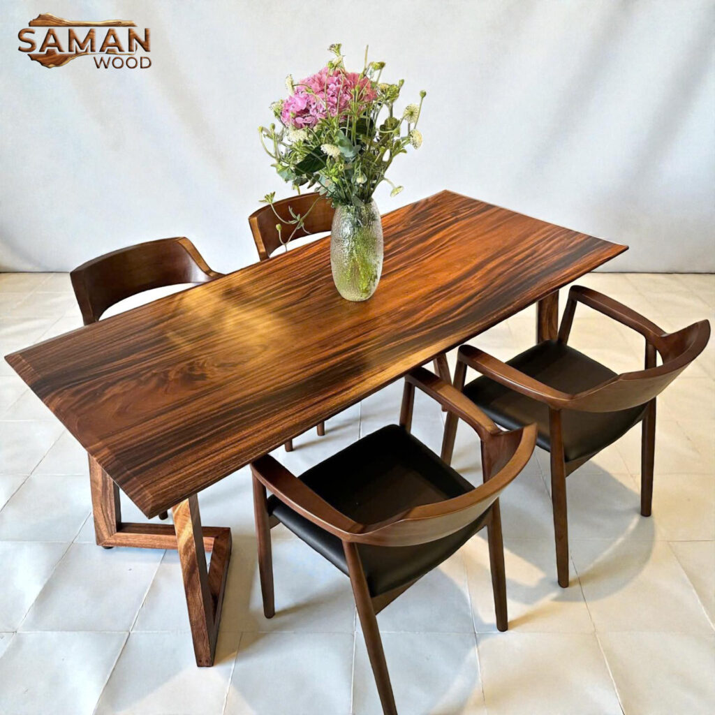 Bộ Bàn Ăn Gỗ Me Tây Nguyên Tấm + 4 Ghế Hirioshima