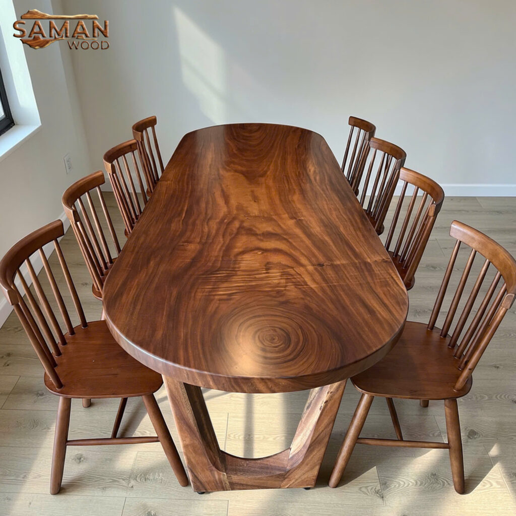 Bộ Bàn Ăn Gỗ Tự Nhiên Oval + 8 Ghế 7 Nan