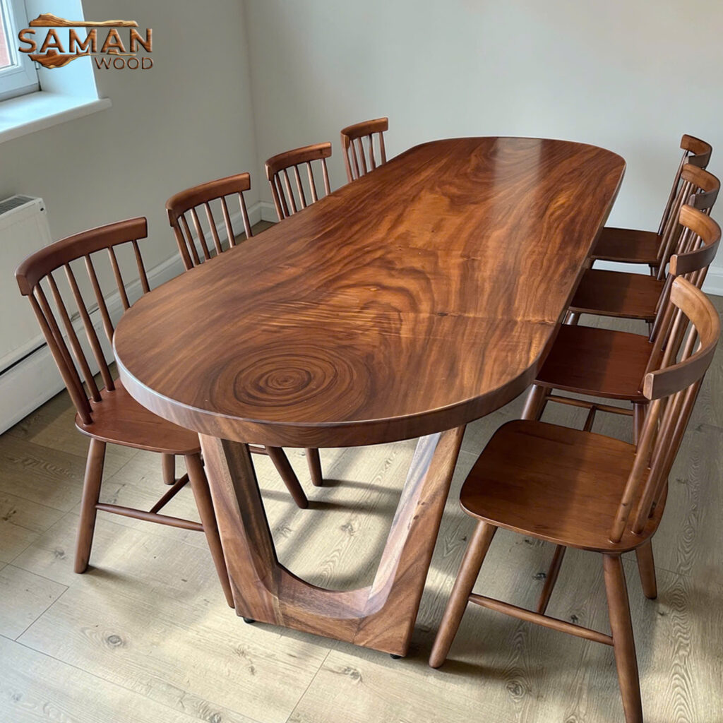 Bộ Bàn Ăn Gỗ Tự Nhiên Oval + 8 Ghế 7 Nan