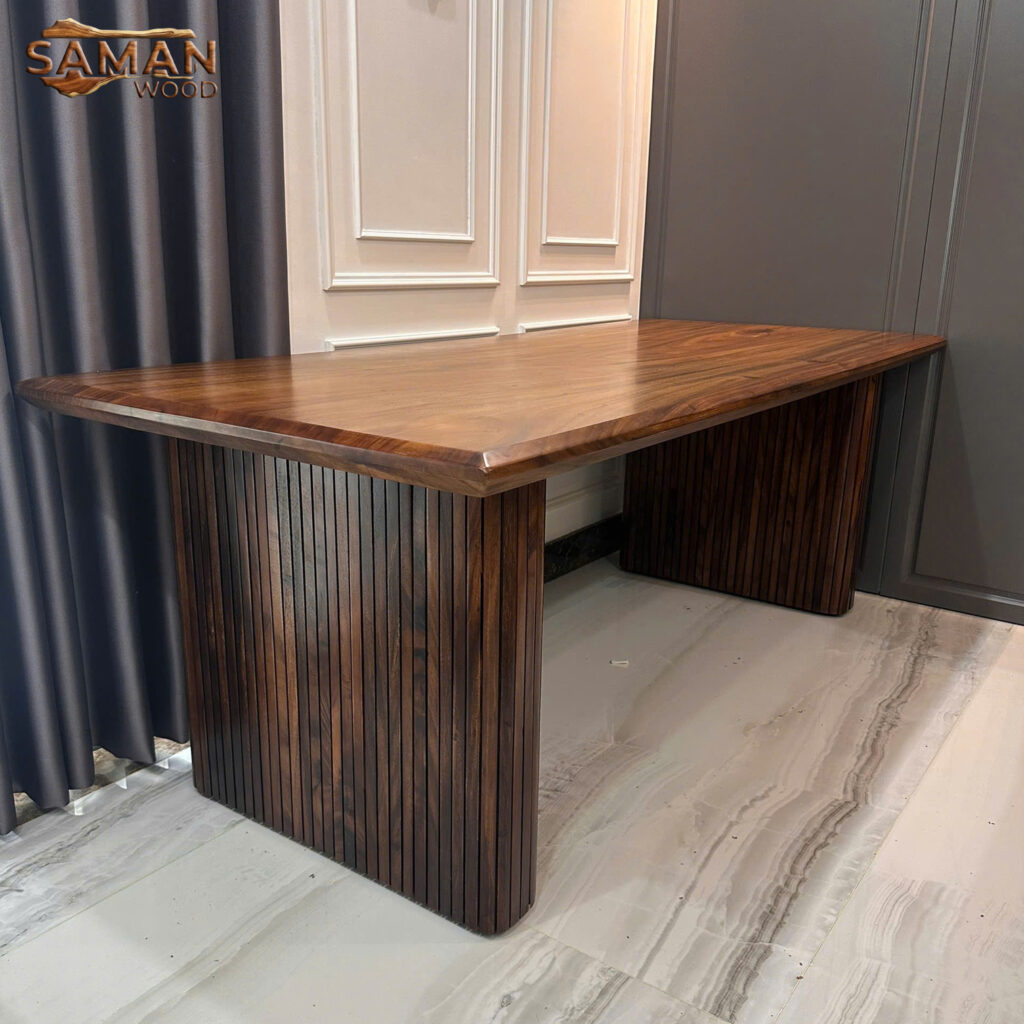 Bàn Gỗ Nguyên Tấm Vát Cạnh Chân Bo Sọc 2000x90x50mm