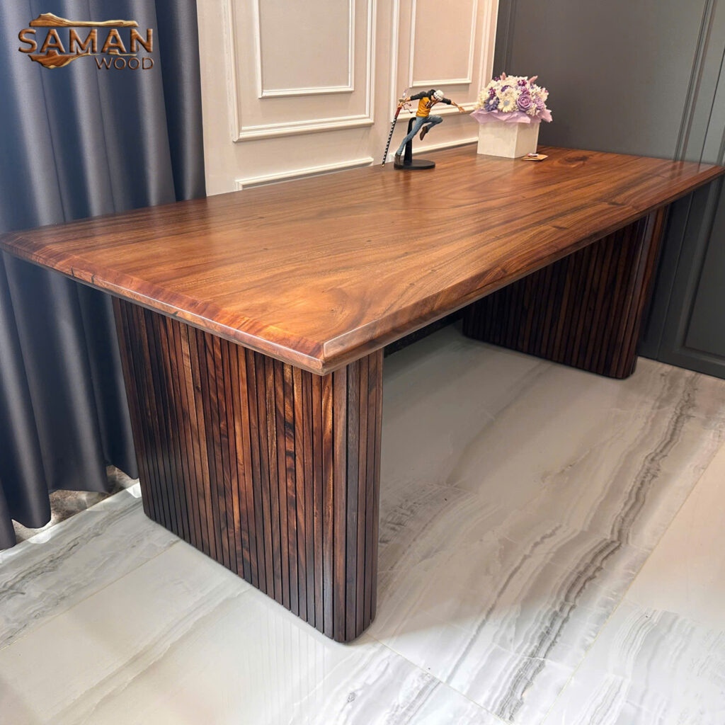 Bàn Gỗ Nguyên Tấm Vát Cạnh Chân Bo Sọc 2000x90x50mm