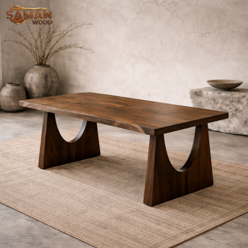 Bàn Gỗ Me Tây Tự Nhiên Chân Thang Nguyên Tấm Bo Oval