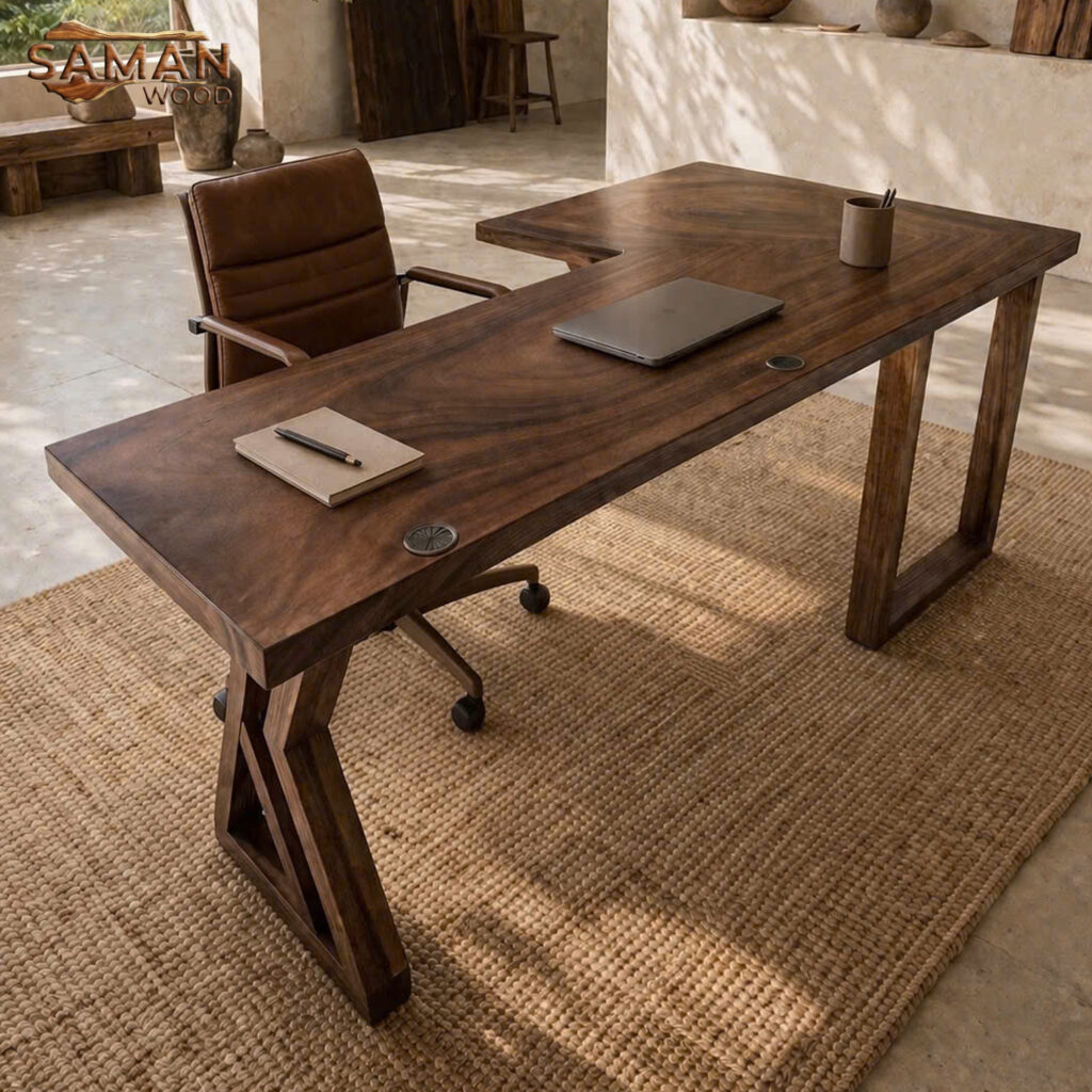 Bàn Làm Việc Gỗ Me Tây Nguyên Tấm Chữ L Cao Cấp