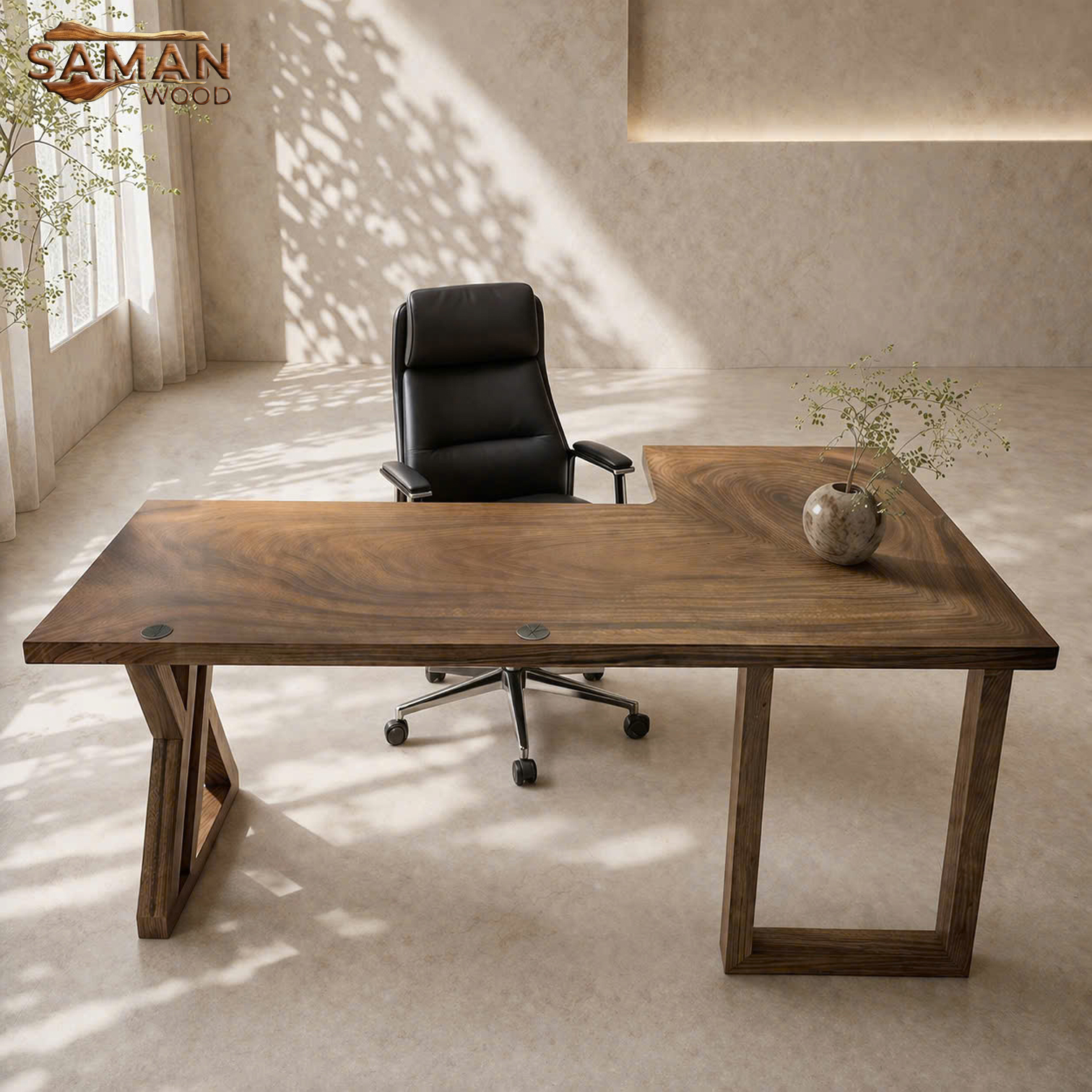 Bàn Làm Việc L Gỗ Tự Nhiên