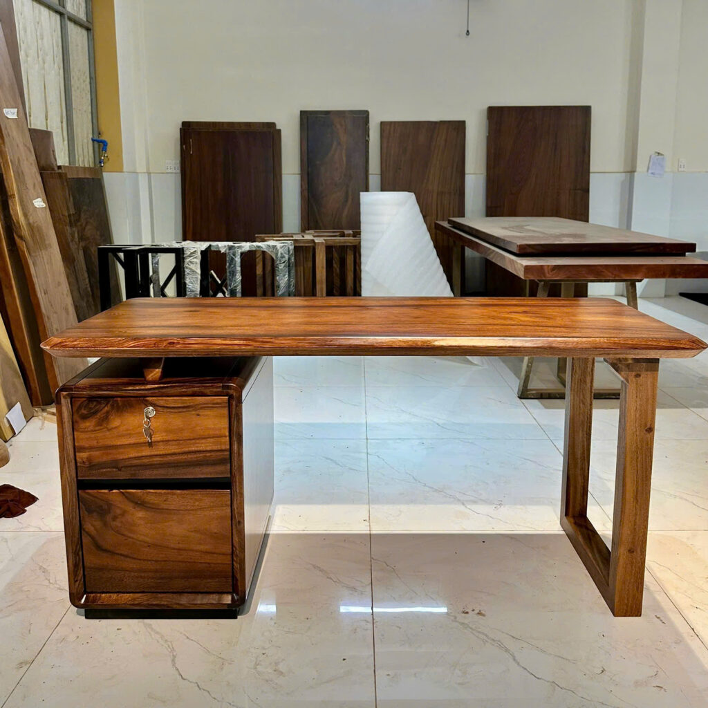 Bàn Làm Việc Gỗ Tự Nhiên Nguyên Tấm Có Tủ Kéo 1600x700mm