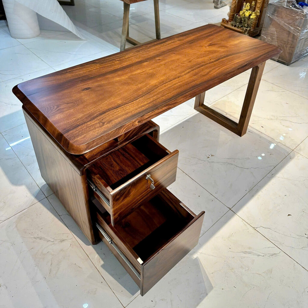 Bàn Làm Việc Gỗ Tự Nhiên Nguyên Tấm Có Tủ Kéo 1600x700mm
