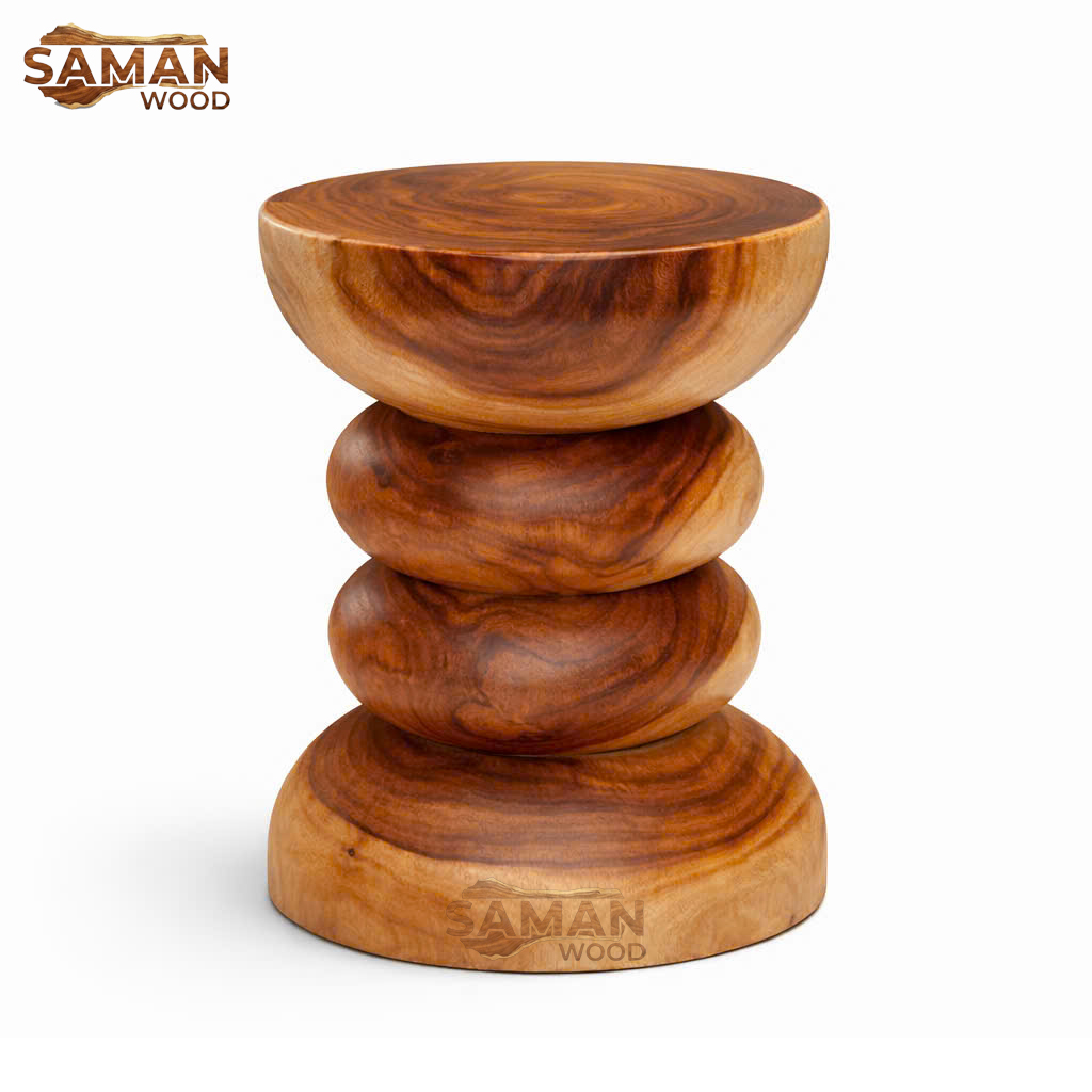 Đôn Gỗ Me Tây Nguyên Khối – Kiểu Dáng Nghệ Thuật Pebble (Sỏi Chồng)