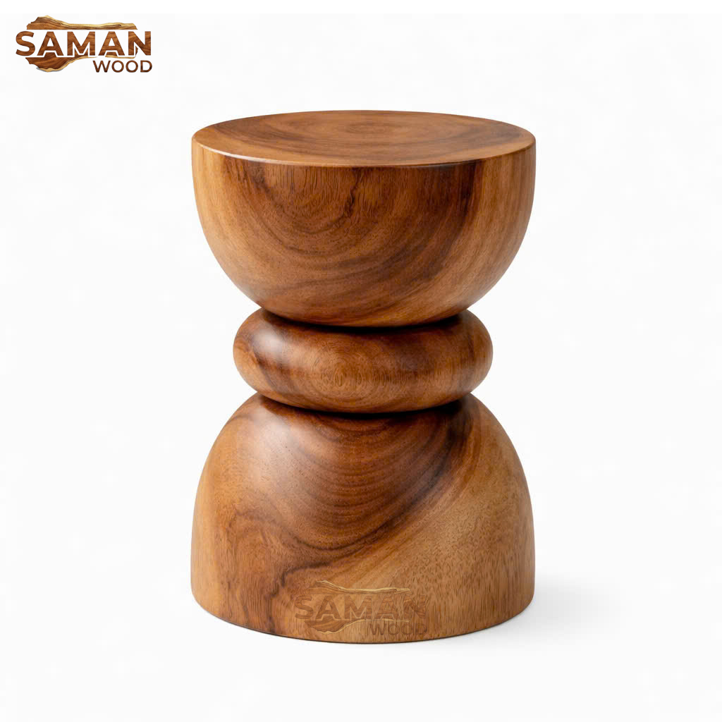 Đôn Gỗ Me Tây Nguyên Khối – Kiểu Drum Pebble (Trống Sỏi)