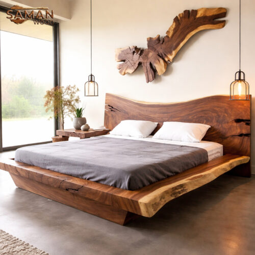 Giường Gỗ Tự Nhiên Nguyên Khối Phong Cách WabiSabi