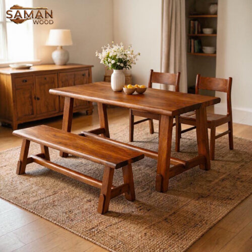 👉 “Bàn Ăn Gỗ Me Tây 1m3 Nhỏ Gọn Cho Căn Hộ – Phong Cách Hiện Đại” Dài: 1300mm Rộng: 650mm Cao: 750mm Dày mặt: 4–5cm Combo: bàn + băng + 2 ghế