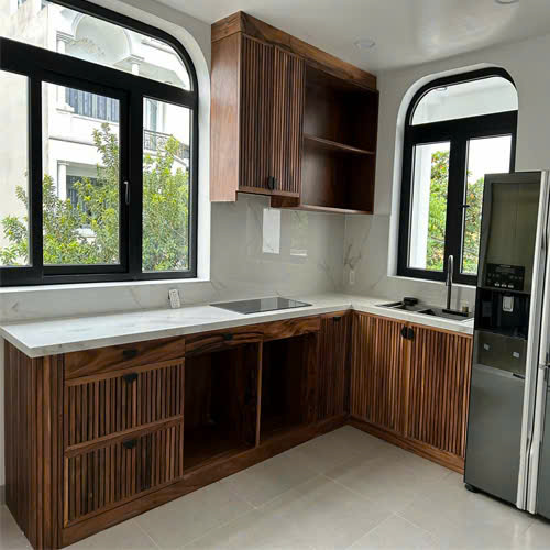 Trọn Bộ Tủ Bếp Gỗ Tự Nhiên Me Tây Hiện Đại