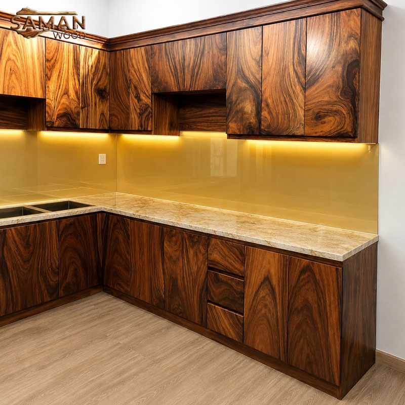 Trọn Bộ Tủ Bếp Gỗ Tự Nhiên Me Tây Hiện Đại – Saman Wood