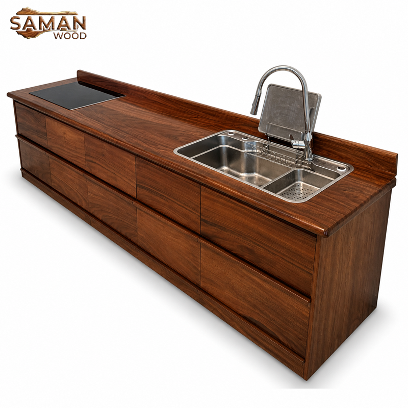 Tủ Bếp Dưới Gỗ Tự Nhiên Hiện Đại Gỗ Me Tây