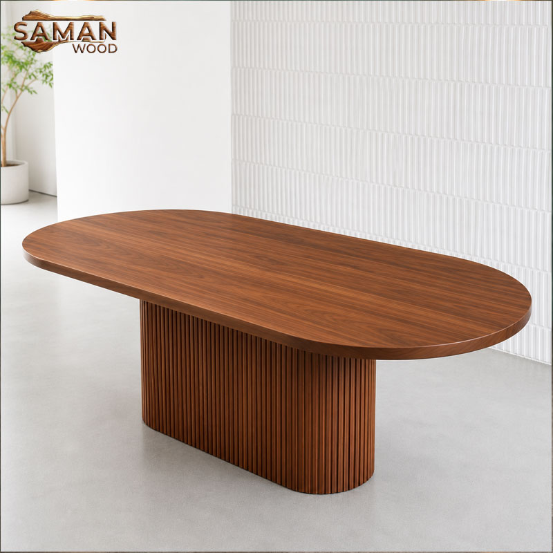Bàn Ăn Gỗ Tự Nhiên Bo Tròn 2 đầu, Chân Trụ Bo Xẻ Rãnh 2000x800x50mm