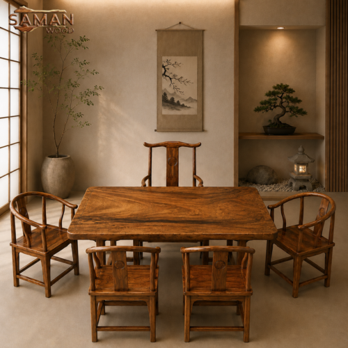 Bàn Trà nguyên tấm kiểu Trung Hoa / Wabi Sabi – Zen Nhật