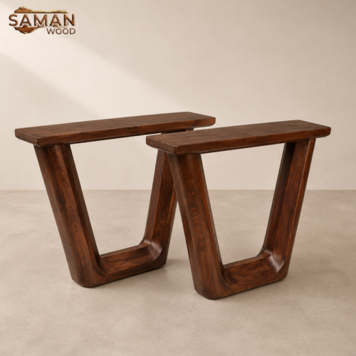 Chân Bàn Gỗ V - Bo Cong Viền Trong - Dày 10cm - Đáy Ghế Cao 15cm - Mặt Trên Dài 70cm