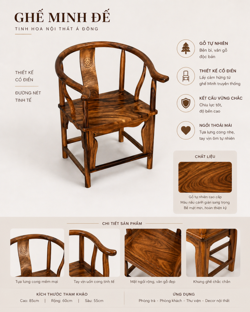 Ghế Minh Đế Vòng (Ming Chair) - Gỗ Tự Nhiên Me Tây