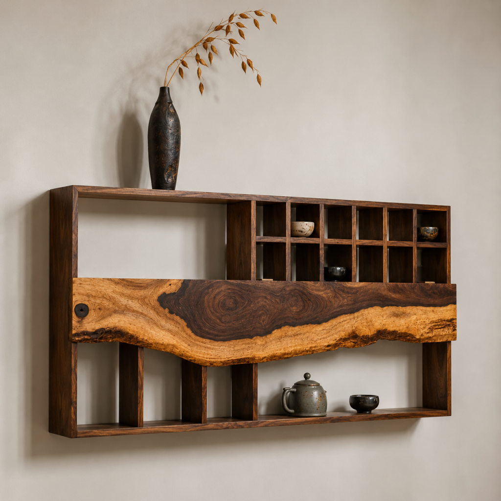 Kệ Gỗ Me Tây Theo Phong Cách Trà Đạo 1800mmx850mmx250mm
