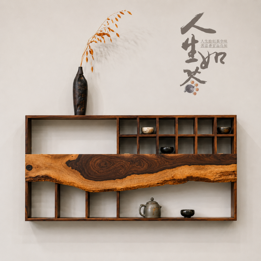 Kệ Gỗ Me Tây Theo Phong Cách Trà Đạo 1800mmx850mmx250mm