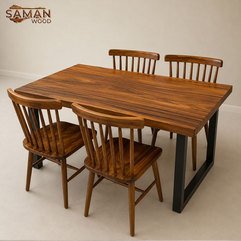 Bàn Ăn 4 Ghế (Chân Sắt U) + Ghế Me Tây 7 Nan
