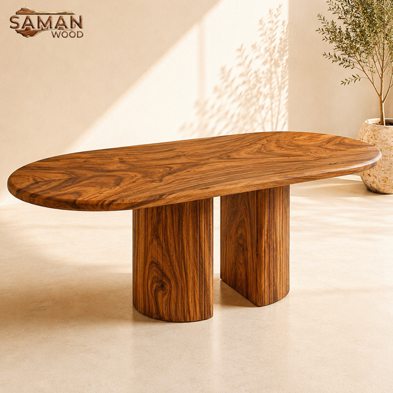BÀN ĂN GỖ TỰ NHIÊN NGUYÊN TẤM 1M8 × 80CM 2 ĐẦU BO + CHÂN OVAL
