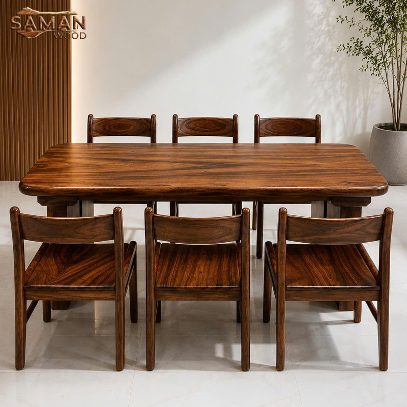 Bàn Ăn Gỗ Tự Nhiên Me Tây 1m8x80cm Dày 10cm + 6 Ghế Benla