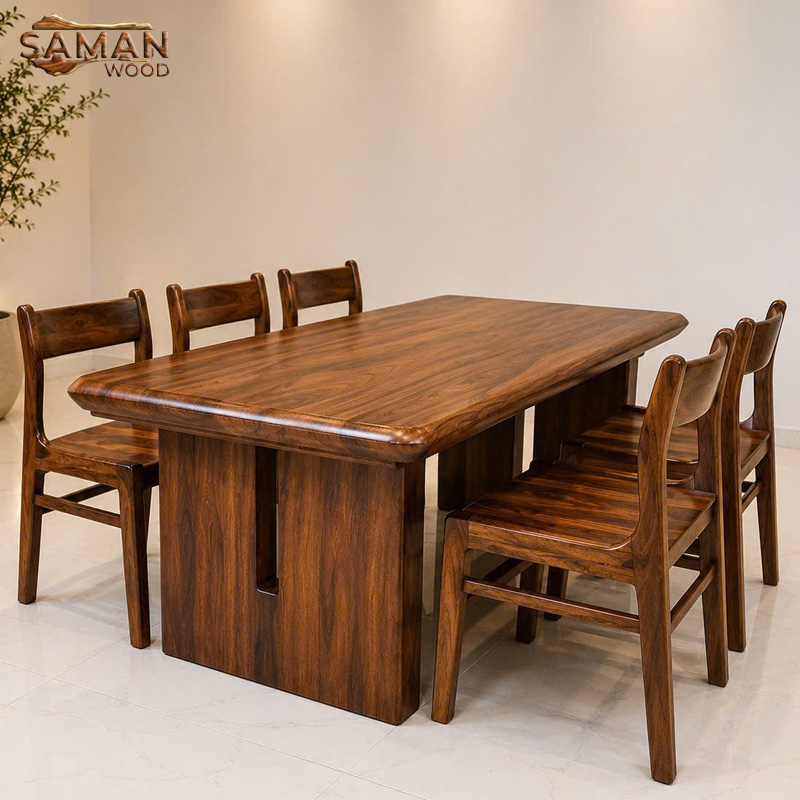 Bàn Ăn Gỗ Tự Nhiên Me Tây 1m8x80cm Dày 10cm + 6 Ghế Benla