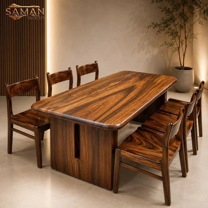 Bàn Ăn Gỗ Tự Nhiên Me Tây 1m8x80cm Dày 10cm + 6 Ghế Benla