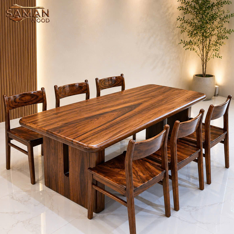 Bàn Ăn Gỗ Tự Nhiên Me Tây 1m8x80cm Dày 10cm + 6 Ghế Benla