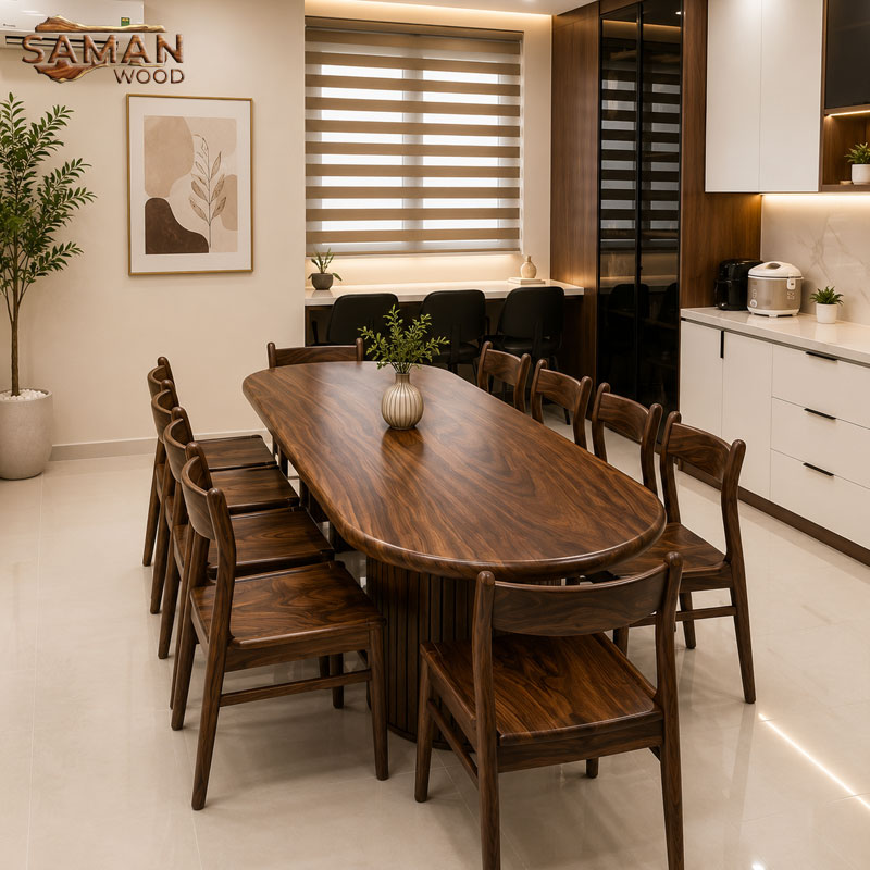 BÀN ĂN 10 GHẾ GỖ ME TÂY TỰ NHIÊN 2M8 x 80CM