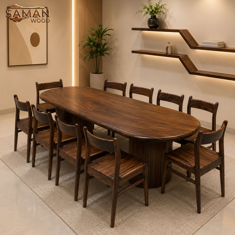 BÀN ĂN 10 GHẾ GỖ ME TÂY TỰ NHIÊN 2M8 x 80CM