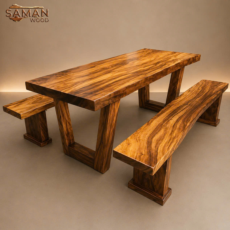 Bộ K3 Bàn Gỗ Me Tây Chân V Nguyên Khối 1m8 x 80cm x 5cm