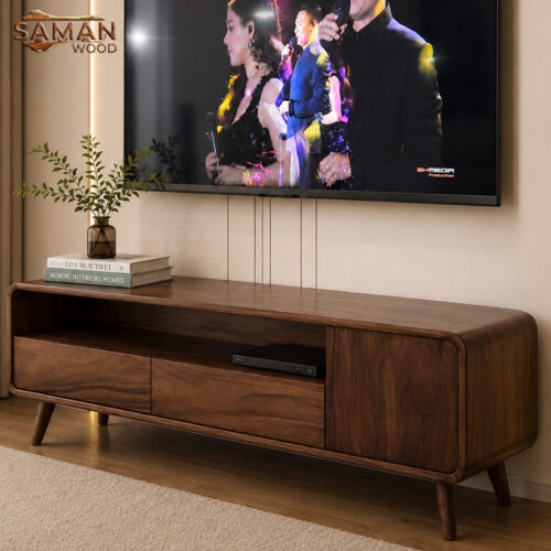 Kệ Tivi Gỗ Me Tây Tự Nhiên Bo Cong Hiện Đại 2m