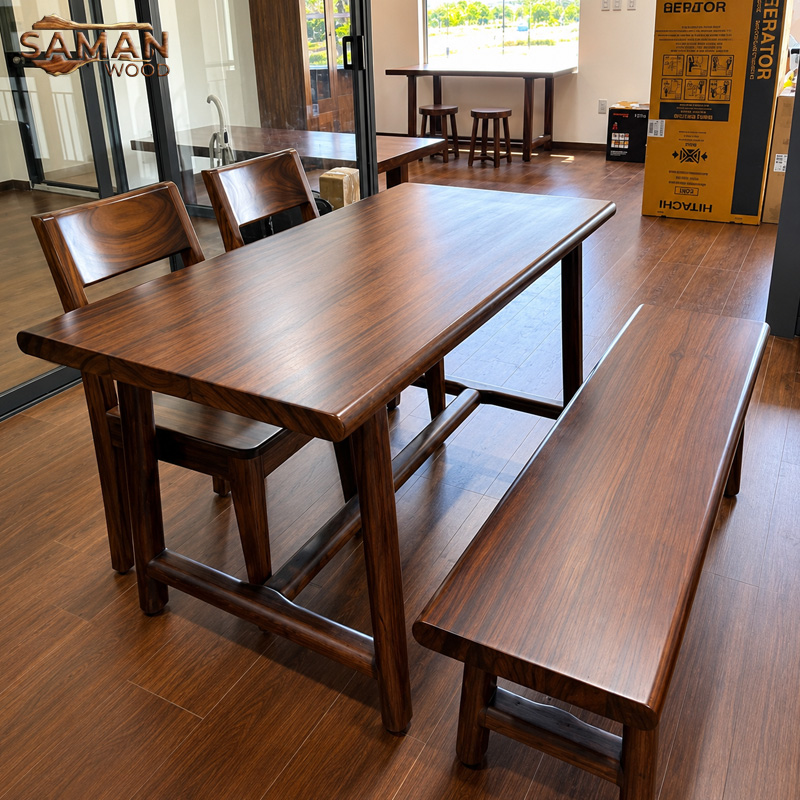 Bàn Ăn 4 Người Phong Cách Wabi-Sabi Gỗ Me Tây Tự Nhiên