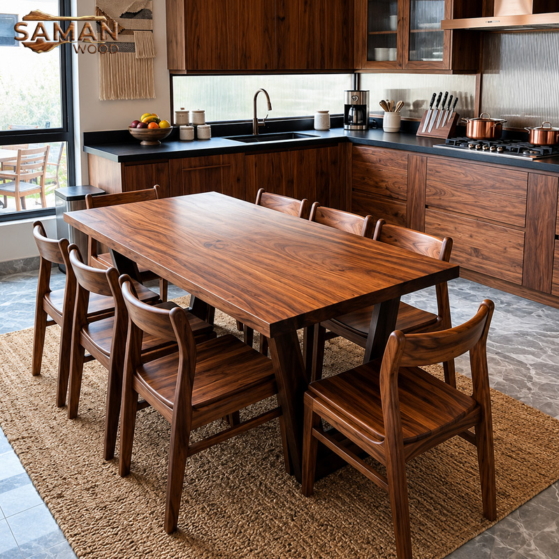 Bàn Ăn 6-8 Người Phong Cách Wabi-Sabi Gỗ Me Tây Tự Nhiên