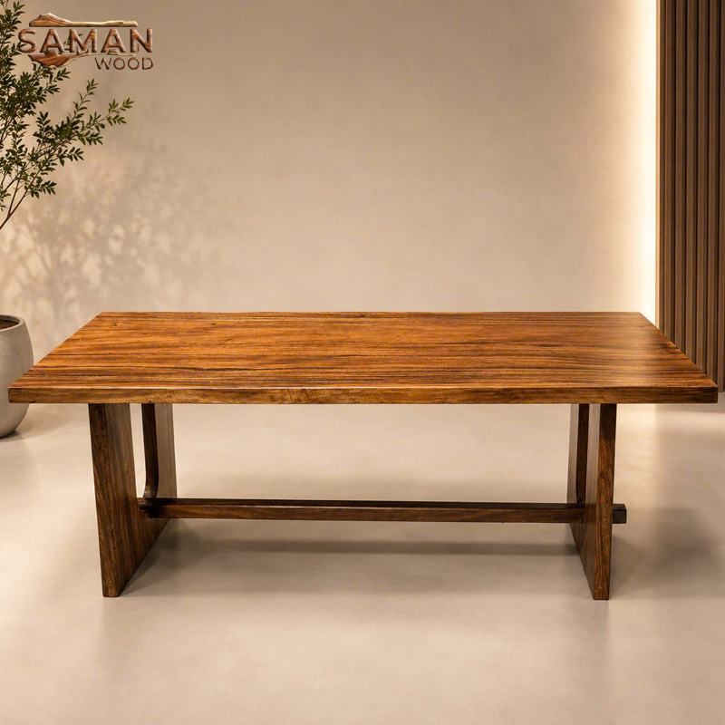 Bàn Ăn Gỗ Me Tây Chân U Bo Cong Sang Trọng 1m8x80x5cm