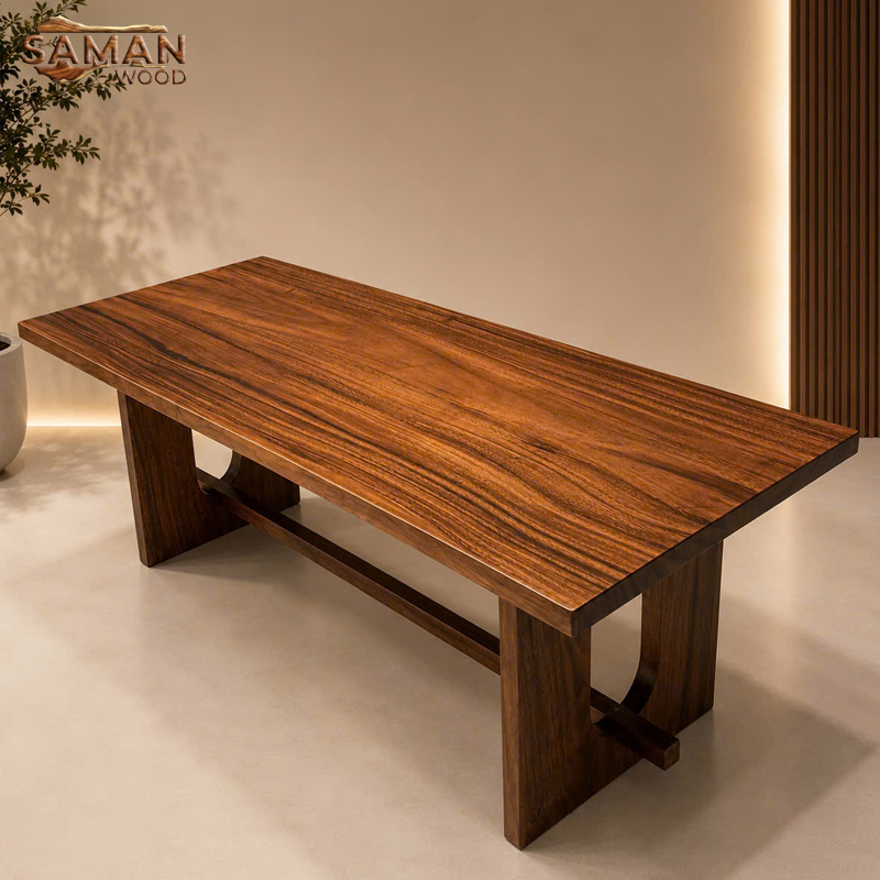 Bàn Ăn Gỗ Me Tây Chân U Bo Cong Sang Trọng 1m8x80x5cm
