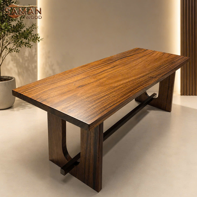 Bàn Ăn Gỗ Me Tây Chân U Bo Cong Sang Trọng 1m8x80x5cm