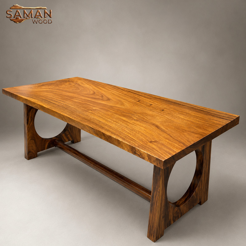 Bàn Ăn Gỗ Tự Nhiên Nguyên Tấm Chân Oval Liền Khối 1m8x80x5cm