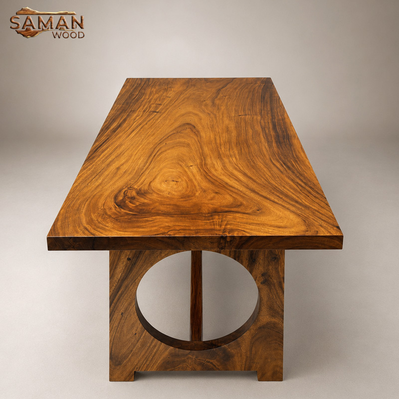 Bàn Ăn Gỗ Tự Nhiên Nguyên Tấm Chân Oval Liền Khối 1m8x80x5cm